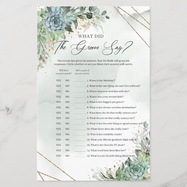 Green Succulents gold frame What did the groom say (Front)