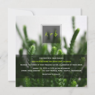 Green Succulents Grass Photo Simple Modern Wedding Invitation