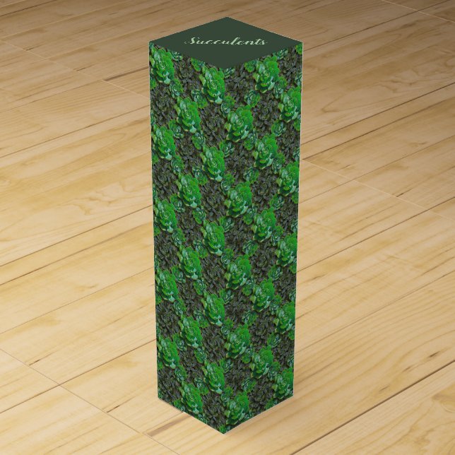 Green Succulents Lattice Pattern Gift Wine Box (Front)