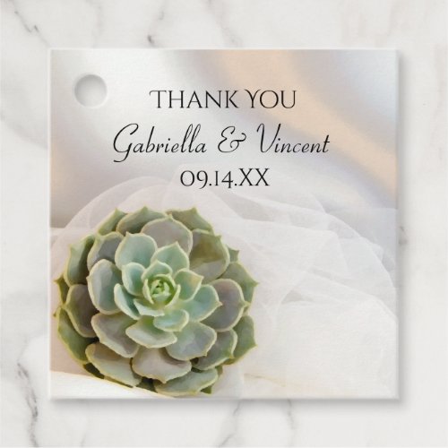 Green Succulents on White Wedding Thank You Favor Tags