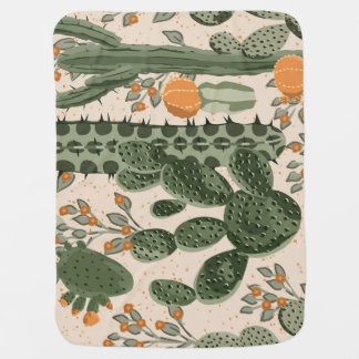 Green succulents, orange flowers, beach wallpaper. baby blanket