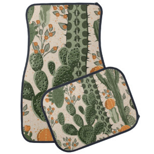Green succulents, orange flowers, beach wallpaper. car floor mat