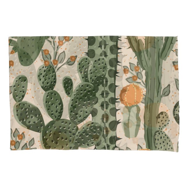Green succulents, orange flowers, beach wallpaper. pillow case (Front)