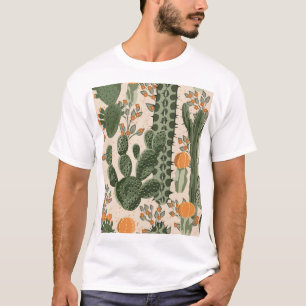 Green succulents, orange flowers, beach wallpaper. T-Shirt