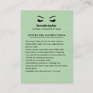 GREEN Suede Eyelash Browbar Aftercare Instructions Business Card