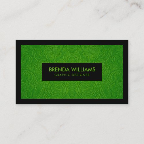 Green Suede Leather Floral Pattern Business Card