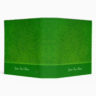 Green Suede Leather Look-Embossed Floral Design 3 Ring Binder