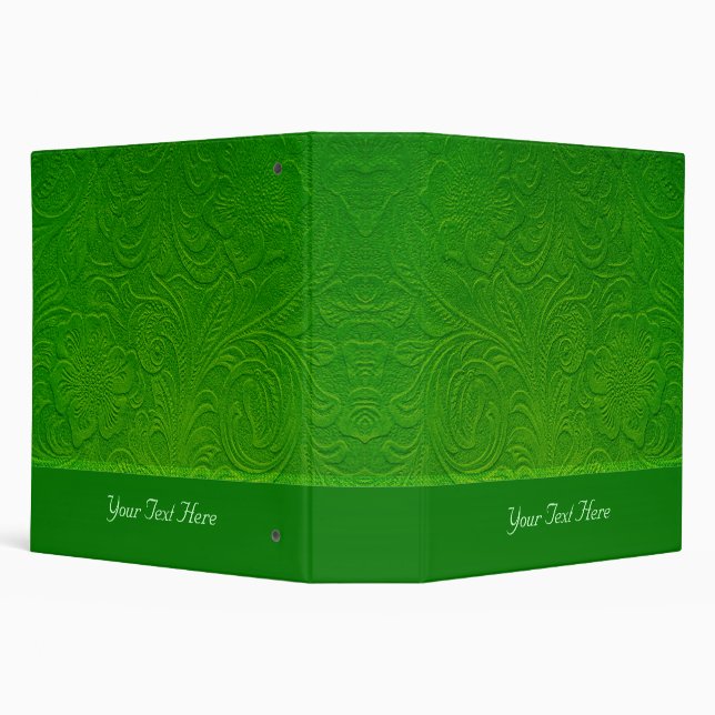Green Suede Leather Look-Embossed Floral Design 3 Ring Binder (Background)