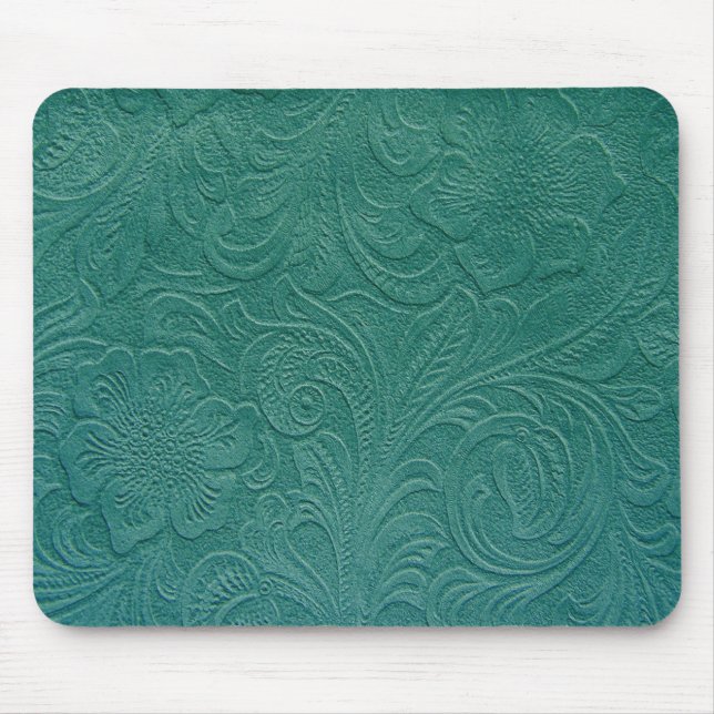 Green Suede Leather Look-Embossed Floral Design Mouse Pad (Front)