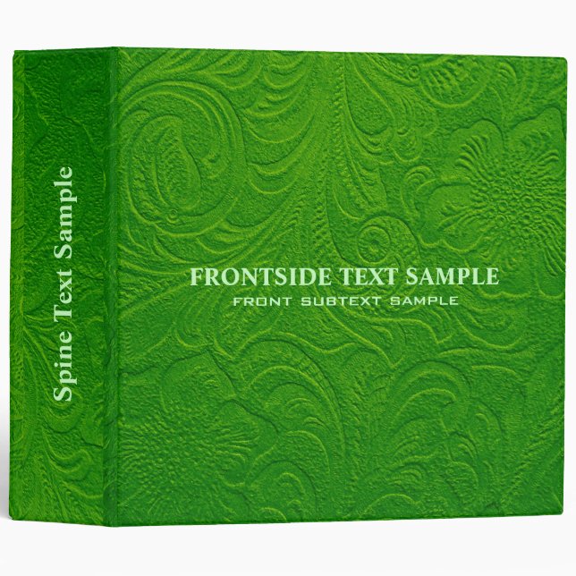 Green Suede Leather Look Embossed Flowers Binder (Front/Spine)