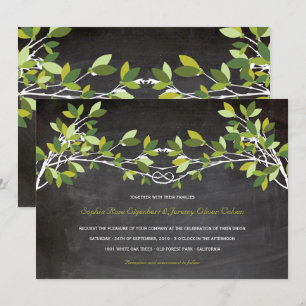 Green Summer Knotted Love Tree Chalkboard Wedding Invitation