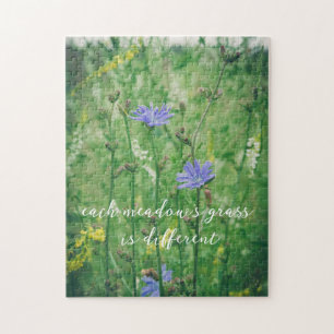 Green summer meadow with blue flowers jigsaw puzzle