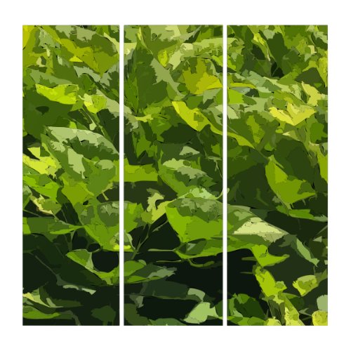 Green summer nature modern abstract leaf foliage  triptych