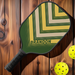 Green Sun Nostalgic Vintage Chevron Fade with Name Pickleball Paddle