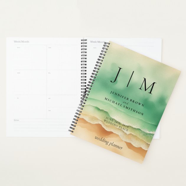 Green Sun Ocean Beach Sand Monogram Wedding Planner