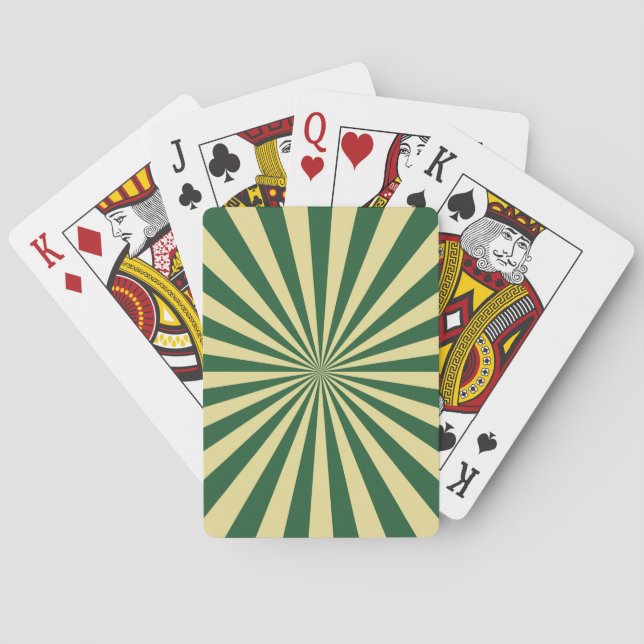 Green Sun Rays Retro Stripes Poker Cards (Back)