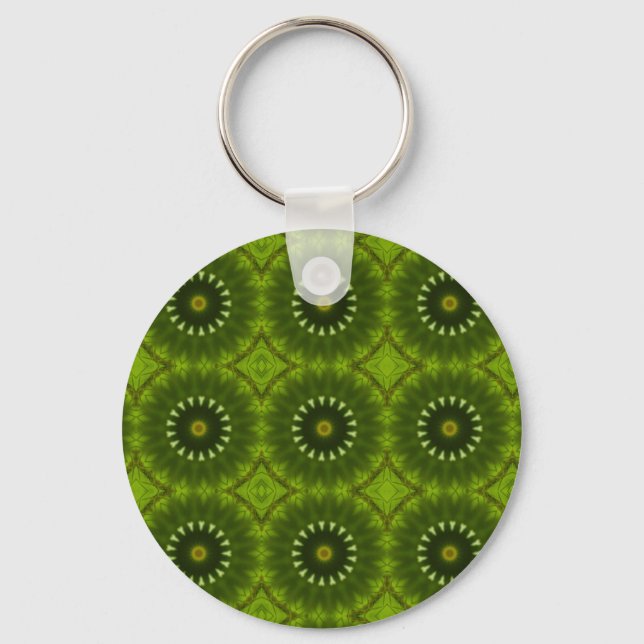 Green Sunburst Abstract Kaleidoscope Pattern Keychain (Front)