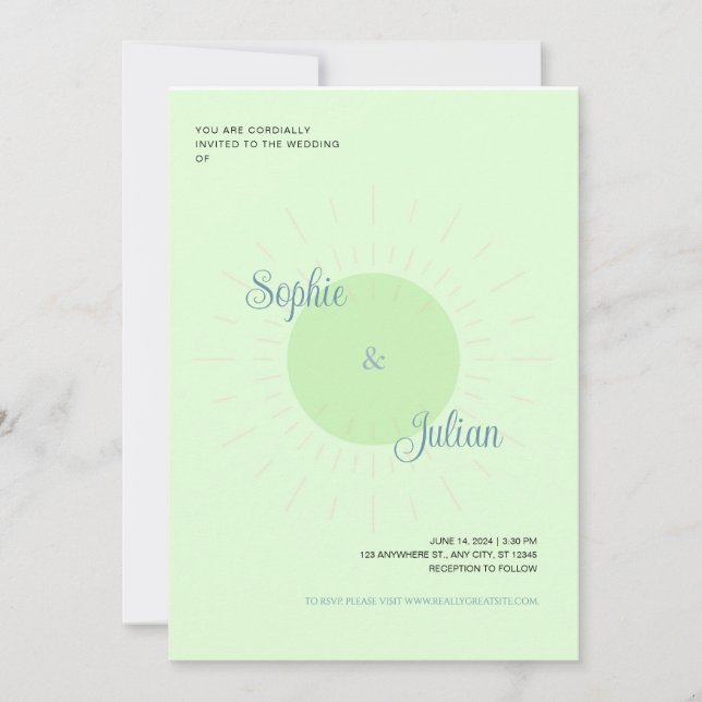 Green Sunburst Wedding Invitations (Front)