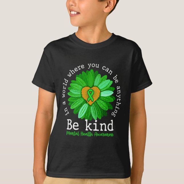 Green Sunflower Be Kind Tee Mental Health Awarenes (Front)