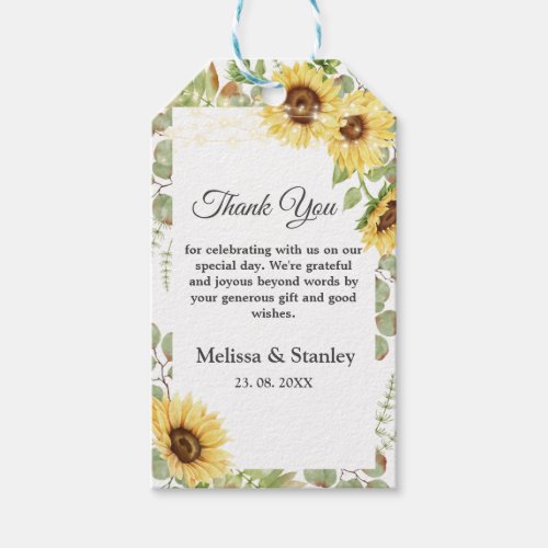 Green Sunflower Eucalyptus String Lights Wedding Gift Tags