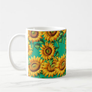 Green Sunflower Floral Cottagecore Pattern Coffee Mug