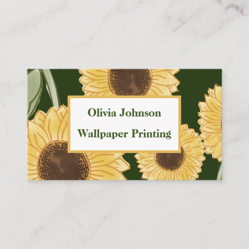 Green Sunflower Floral Pattern Design Minimalist   Business Card