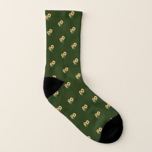 Green Sunflower Floral Pattern Design Minimalist Socks