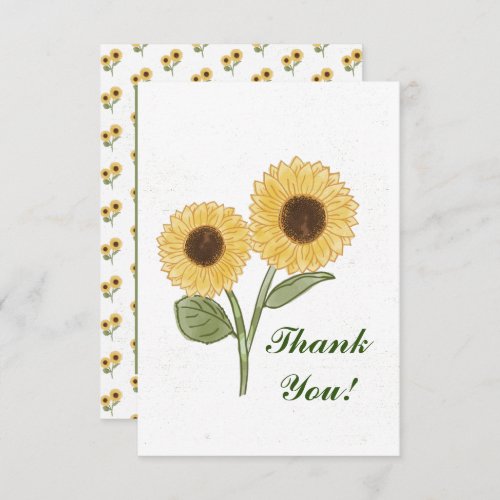 Green Sunflower Floral Pattern Pretty Thank You Card