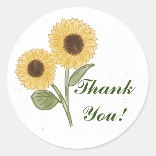 Green Sunflower Floral Pattern Thank You Classic Round Sticker