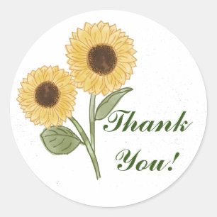 Green Sunflower Floral Pattern Thank You! Classic Round Sticker