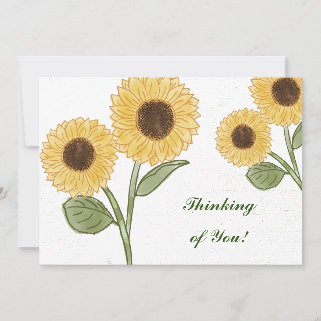 Green Sunflower Floral Pattern Thinking of You! Po Invitation (Front)