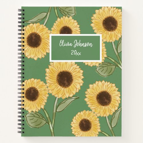 Green Sunflower Flower Illustration Cute Design  Notebook