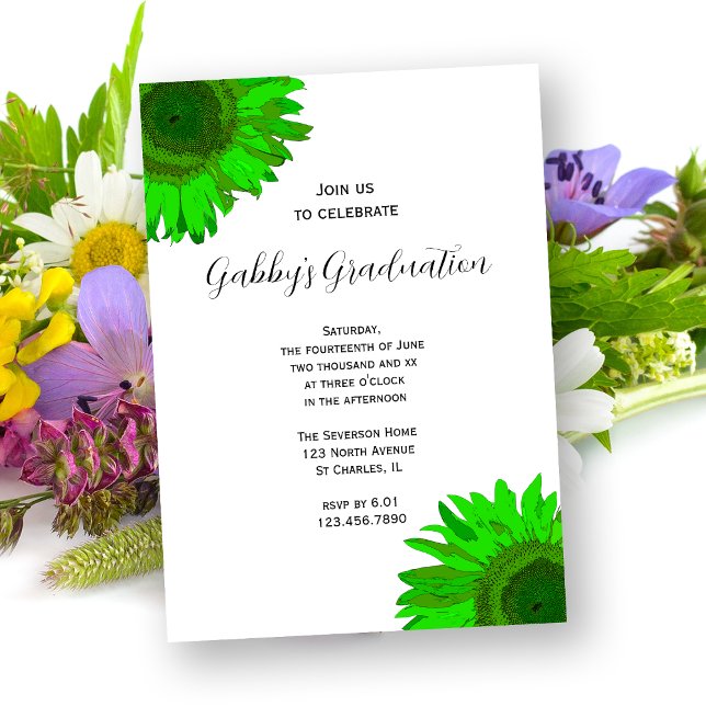 Green Sunflower Graduation Party Invitation (Creator Uploaded)
