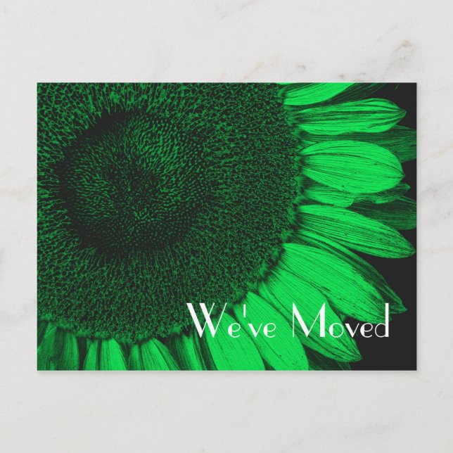 Green Sunflower New Address Floral Postcard (Front)