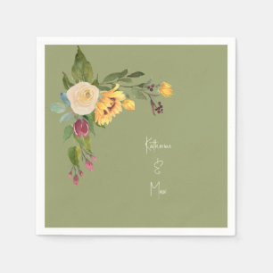 Green Sunflower Wedding Cocktail Napkins