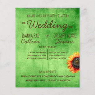 Green Sunflower Wedding Invitation Postcard Flyer