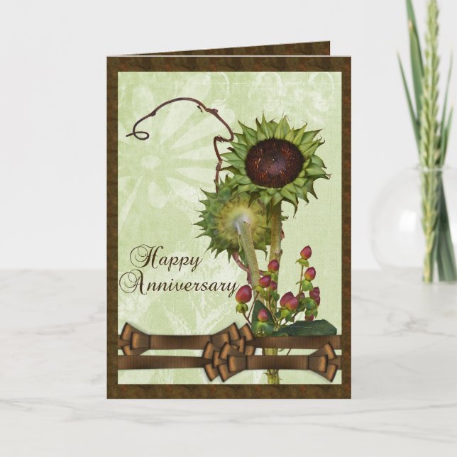 Green Sunflowers Anniversary Card (Front)