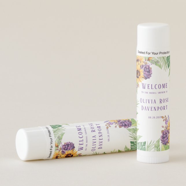 Green Sunflowers Purple Floral Bridal Shower Lip Balm (Front)
