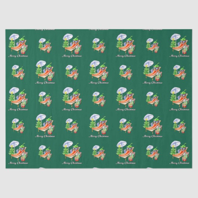 Green Sunny Funny Merry Christmas Pattern Tissue Paper (Front)