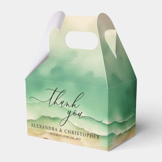 Green Sunny Ocean Beach Summer Party Wedding Favor Boxes (Front Side)