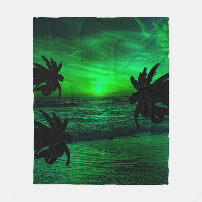 GREEN SUNSETS OCEAN SCENIC    FLEECE BLANKET (Front)
