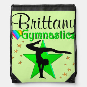 GREEN SUPER STAR PERSONALIZED GYMNAST PACKPACK DRAWSTRING BAG