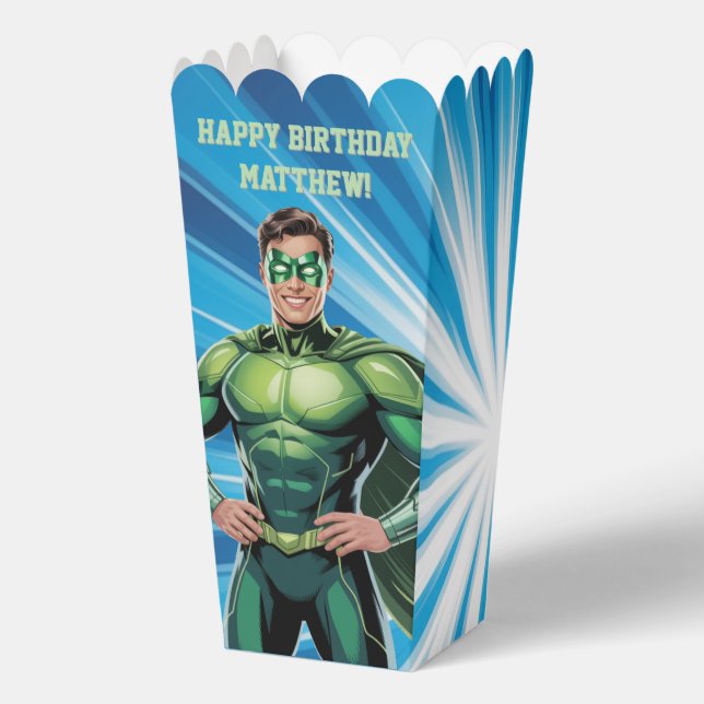 Green Superhero Boys Birthday Party Favor Boxes (Back)