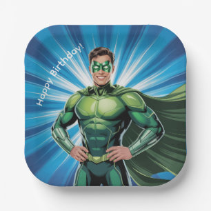 Green Superhero Boys Birthday Party Paper Plates