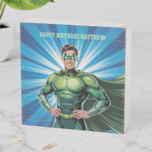 Green Superhero Boys Birthday Party Wooden Box Sign