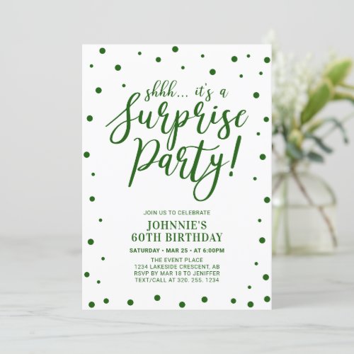 Green Surprise Adult Birthday Party Invitation