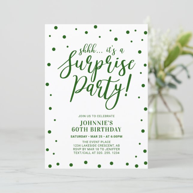 Green Surprise Adult Birthday Party Invitation (Standing Front)