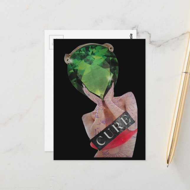 Green Surreal Gemstone Lady Collage  Postcard (Front/Back In Situ)