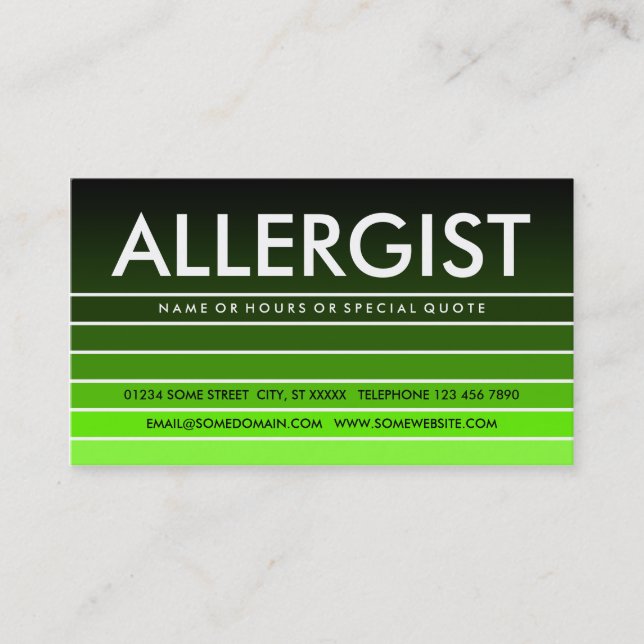 green swatch ALLERGIST Business Card (Front)