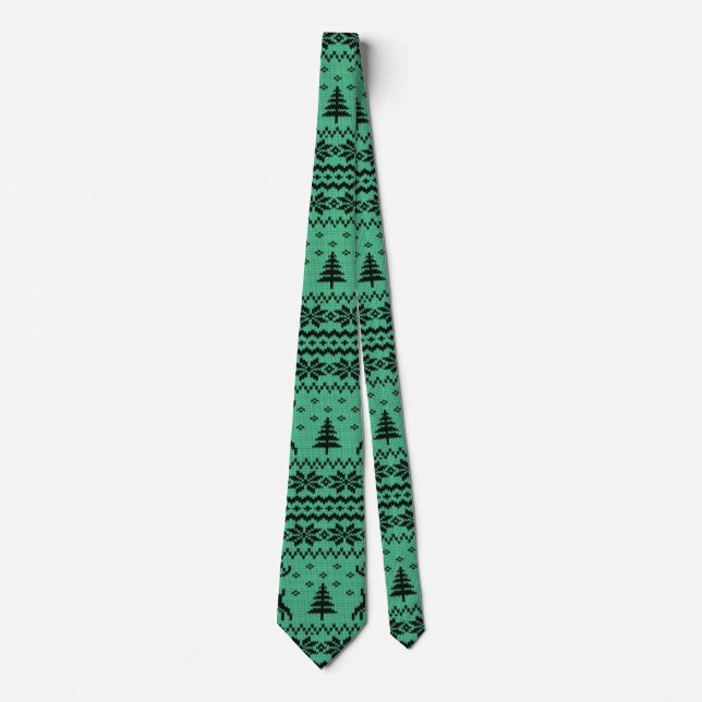 Green Sweater Christmas Tree Men Neck Tie (Front)